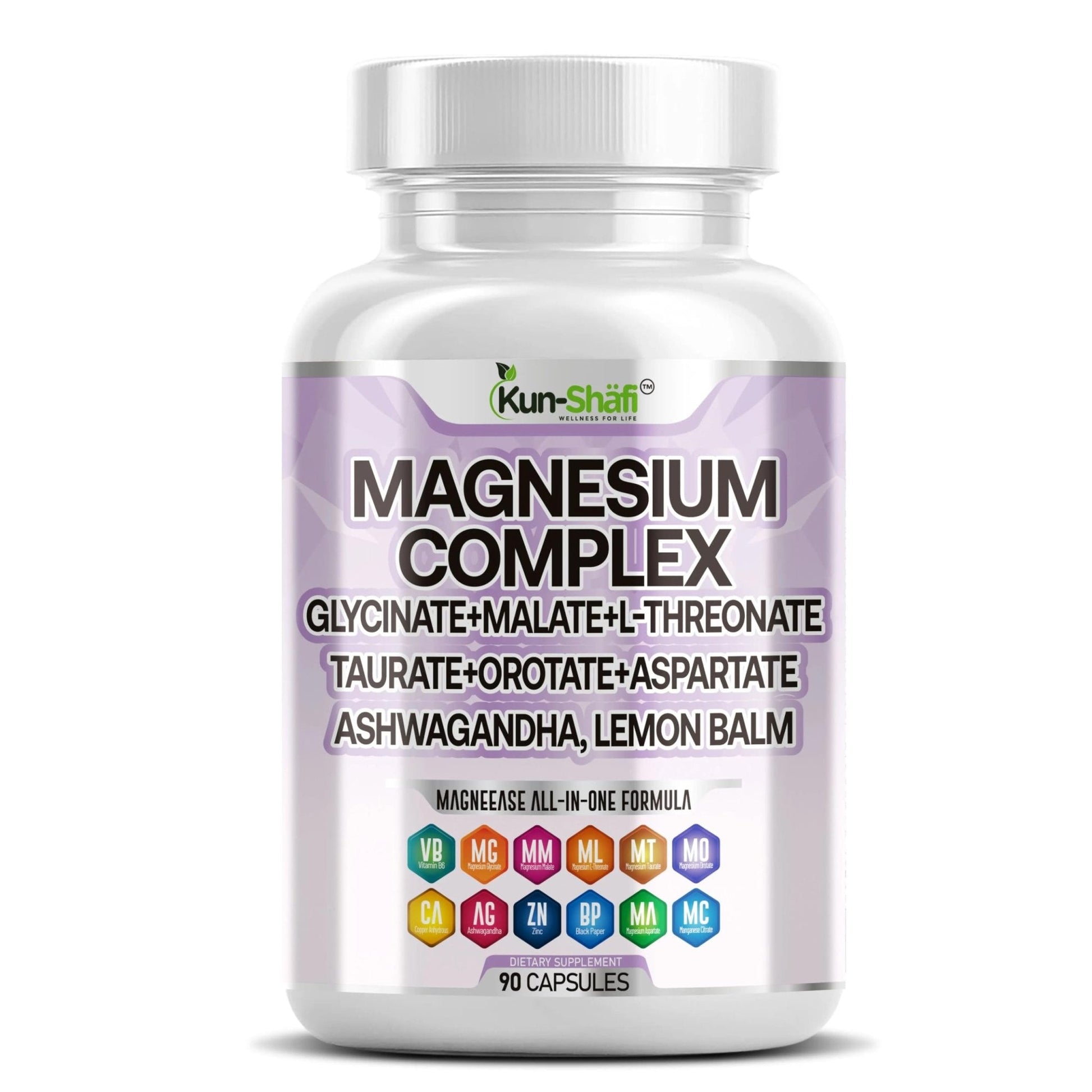 Kun Shafi Magnesium Complex with Magnesium Glycinate Malate, L-Threonate, Taurate, Orotate, Zinc,Aspartate, Copper Manganese & Vitamin D3 B6 Complex - 1Pack - Maple Wellness Supplements