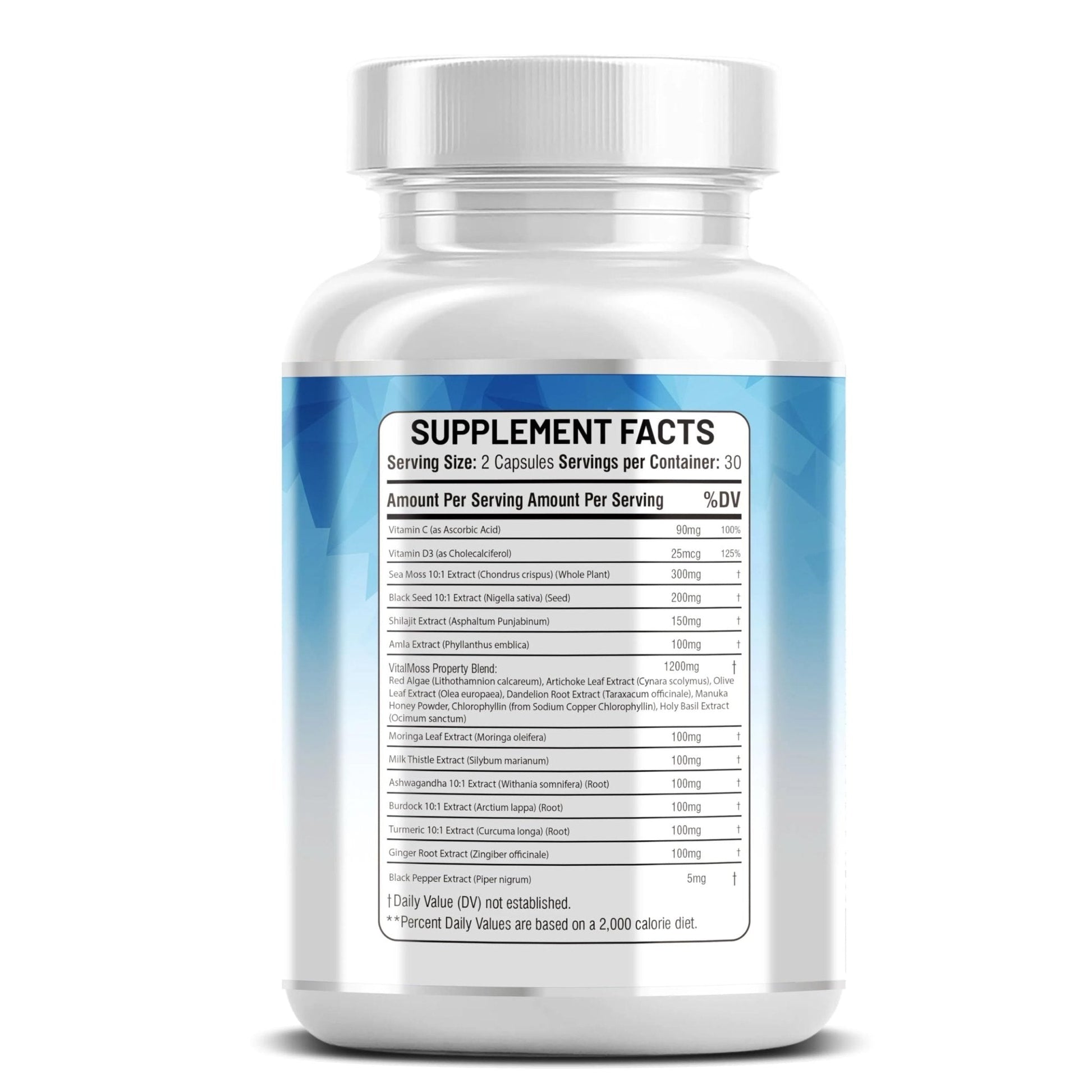 Kun Shafi Sea Moss Complex – with Black Seed Oil, Shilajit, Amla, Moringa, Turmeric, Ashwagandha & Burdock – Enriched with Vitamin C, D3, Chlorophyll, Manuka & Ginger – 60 Capsules - Maple Wellness Supplements
