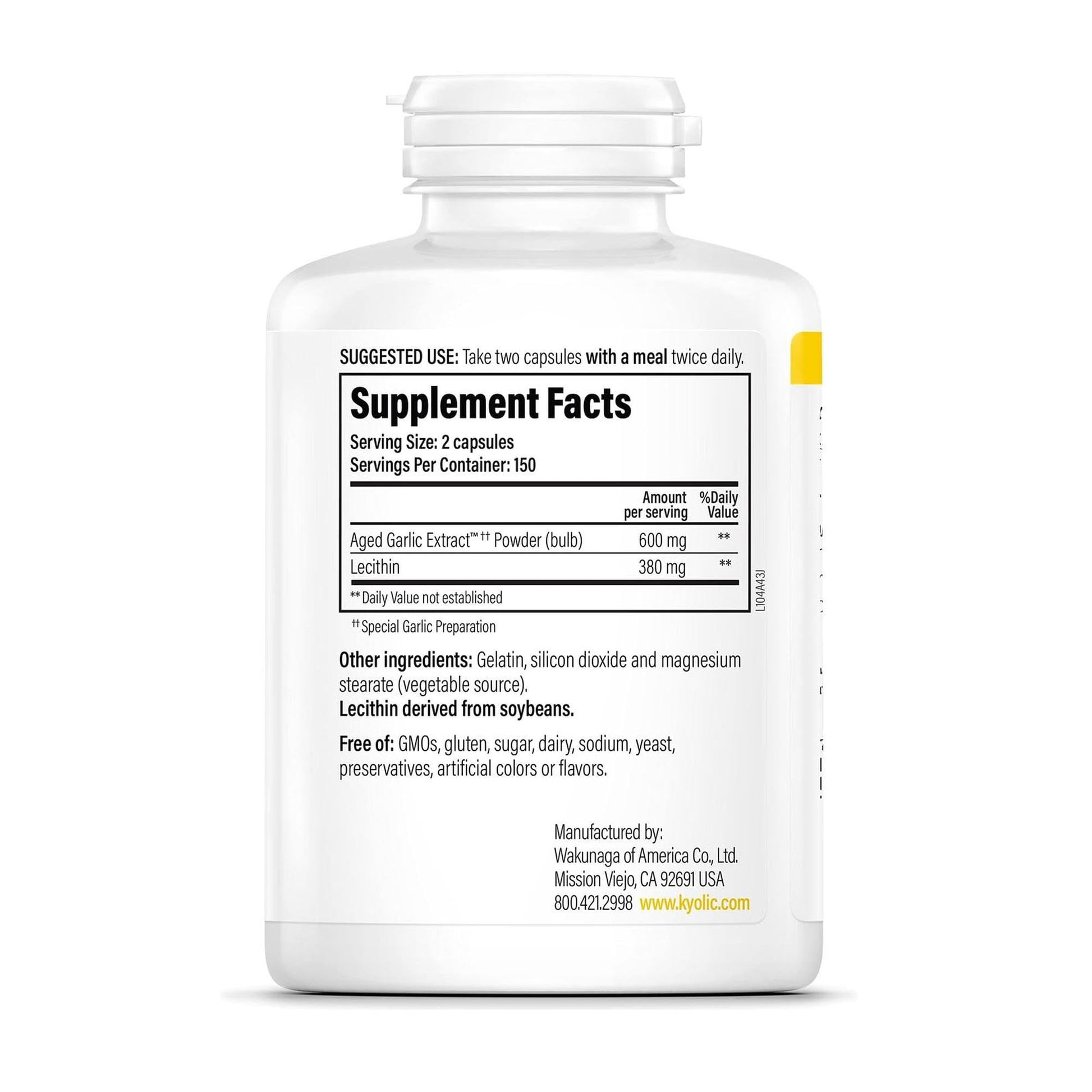 Kyolic Aged Garlic Extract Formula 104, Cholesterol Health*, 300 Capsules - Maple Wellness Supplements
