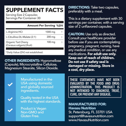 L-Arginine Capsules with L-Citrulline - Nitric Oxide Supplement - L Arginine and L Citrulline Blend - 60 Count - Vegan, Non-GMO Capsules for Performance - Maple Wellness Supplements