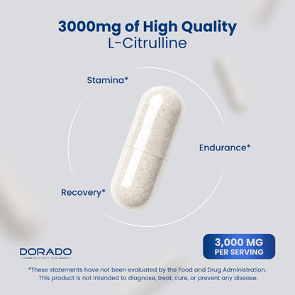 L Citrulline 3000mg Supplement (120 Capsules) Support L Arginine & Nitric Oxide Pills - L-Citrulline For Men & Women - Muscle Recovery & Pump Supplement - 3rd Party Tested - Maple Wellness Supplements