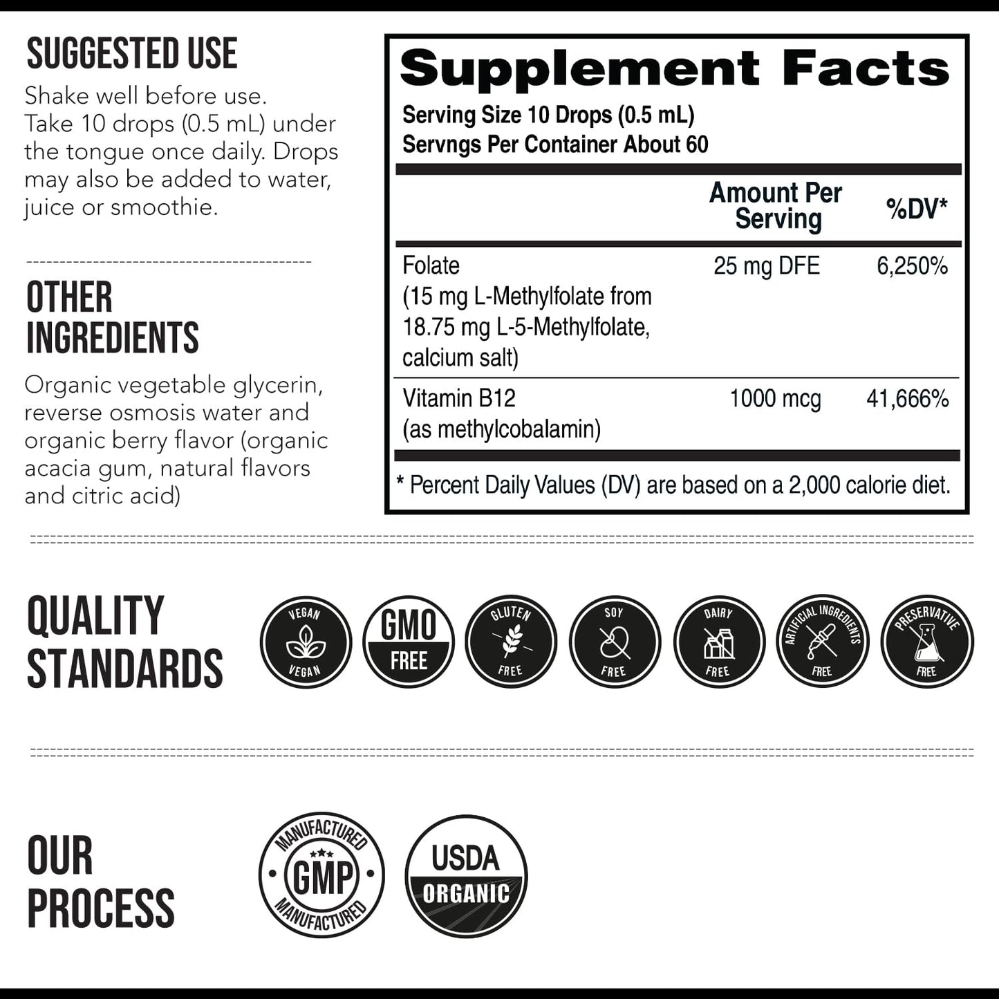 L Methyl Folate 15mg Plus Methyl B12 Cofactor – Organic Berry Flavor, High Potency Liquid Sublingual Active 5-MTHF Form - Supports Mood, Methylation - Maple Wellness Supplements