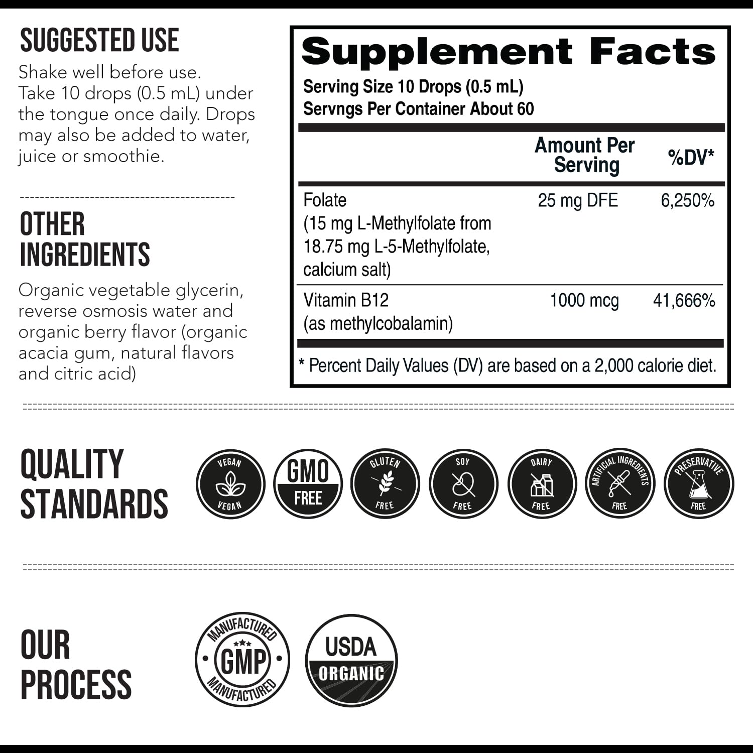 L Methyl Folate 15mg Plus Methyl B12 Cofactor – Organic Berry Flavor, High Potency Liquid Sublingual Active 5-MTHF Form - Supports Mood, Methylation - Maple Wellness Supplements