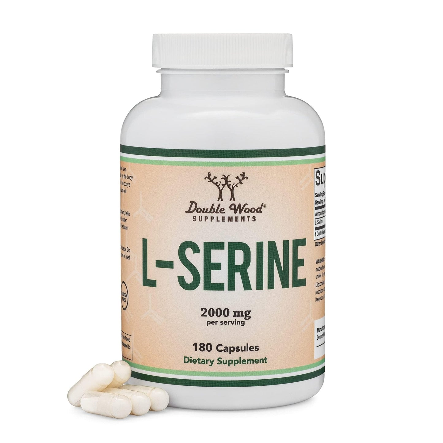 L-Serine Capsules (Third Party Tested) - 2,000mg Servings Used in Clinical Study, 180 Count, 500mg per Capsule (L Serine Amino Acid for Serotonin Production and Brain Support) by Double Wood - Maple Wellness Supplements