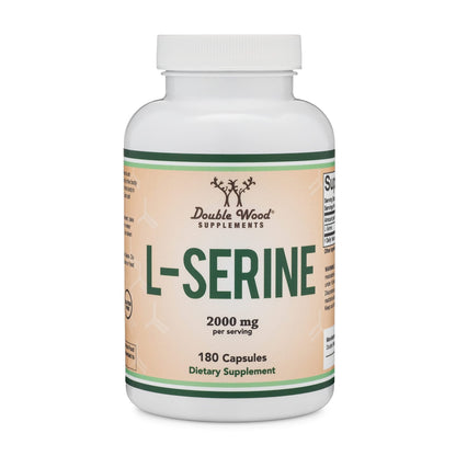 L-Serine Capsules (Third Party Tested) - 2,000mg Servings Used in Clinical Study, 180 Count, 500mg per Capsule (L Serine Amino Acid for Serotonin Production and Brain Support) by Double Wood - Maple Wellness Supplements