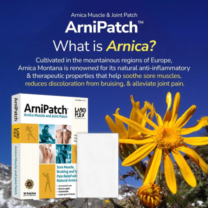 LABOFLEX Arnipatch Natural Arnica Pain Relief Hydrogel Patches – Long Lasting Relief for Muscle Soreness, Swelling, Inflammation, Stiffness & Injury on Back, Knee & Neck (Box, 10, Count) - Maple Wellness Supplements