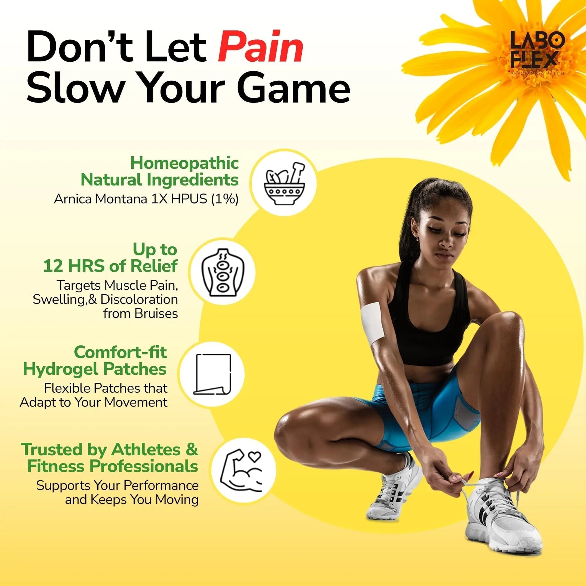 LABOFLEX Arnipatch Natural Arnica Pain Relief Hydrogel Patches – Long Lasting Relief for Muscle Soreness, Swelling, Inflammation, Stiffness & Injury on Back, Knee & Neck (Box, 10, Count) - Maple Wellness Supplements