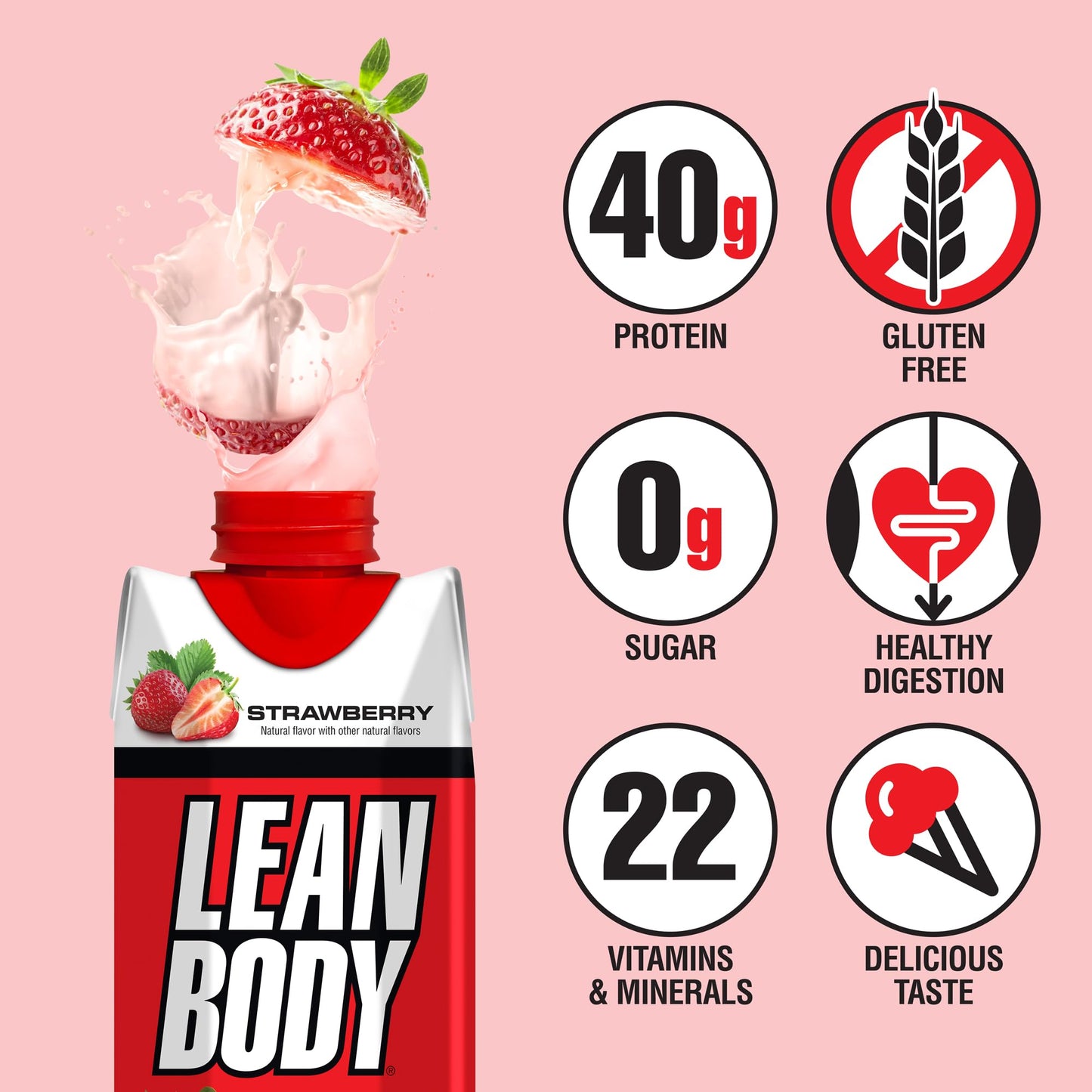 Labrada Lean Body Ready-to-Drink Strawberry Protein Shake, 40g Protein, Whey Blend - Maple Wellness Supplements