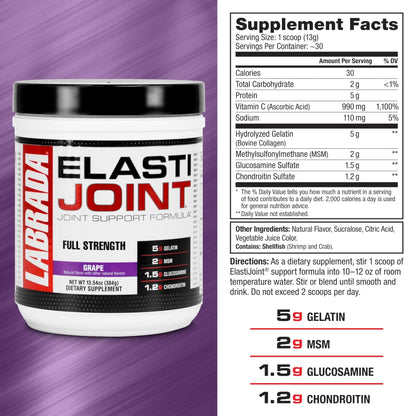 Labrada Nutrition Elastijoint, Grape - Glucosamine Joint Support Supplement Powder for Men & Women, Joint Relief & Bone Health Supplement with MSM, Glucosamine Chondroitin MSM - Gluten-Free - Maple Wellness Supplements