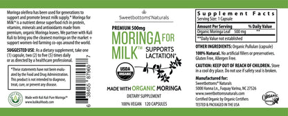 Lactation Supplement - Organic Moringa Capsules for Breastfeeding Support to Increase Breastmilk Supply (120 ct) Pure Malunggay Leaf Powder for Milk Production Booster - Maple Wellness Supplements