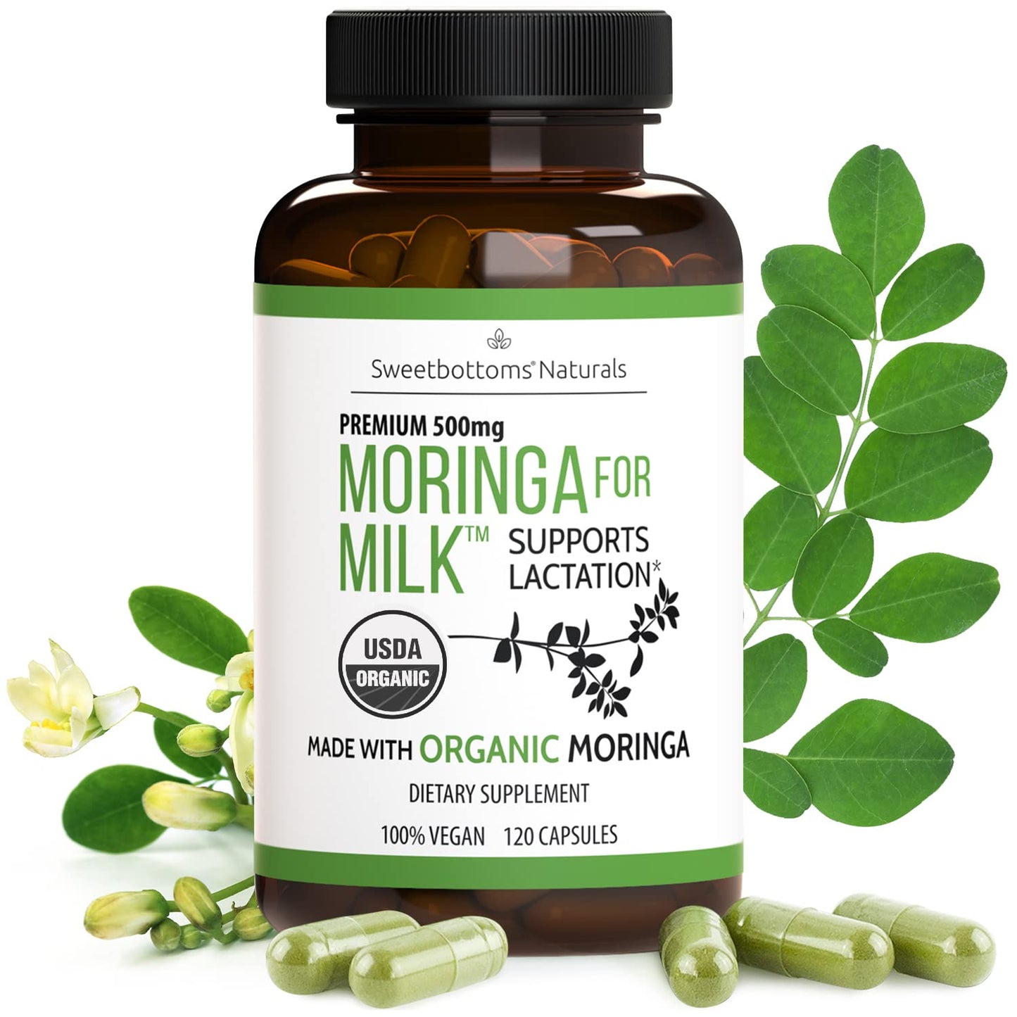 Lactation Supplement - Organic Moringa Capsules for Breastfeeding Support to Increase Breastmilk Supply (120 ct) Pure Malunggay Leaf Powder for Milk Production Booster - Maple Wellness Supplements