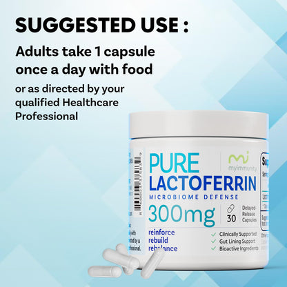 Lactoferrin 300mg Delayed Release Capsules - MyImmunity Premium Immune Support Supplement with Iron Absorption - Freeze Dried, Non-GMO, Gluten Free, Vegetarian - 30 Count (1 Month Supply) - Maple Wellness Supplements
