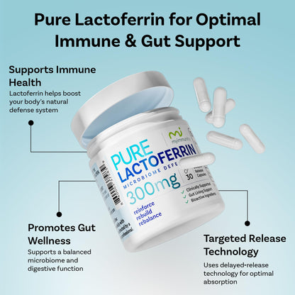 Lactoferrin 300mg Delayed Release Capsules - MyImmunity Premium Immune Support Supplement with Iron Absorption - Freeze Dried, Non-GMO, Gluten Free, Vegetarian - 30 Count (1 Month Supply) - Maple Wellness Supplements