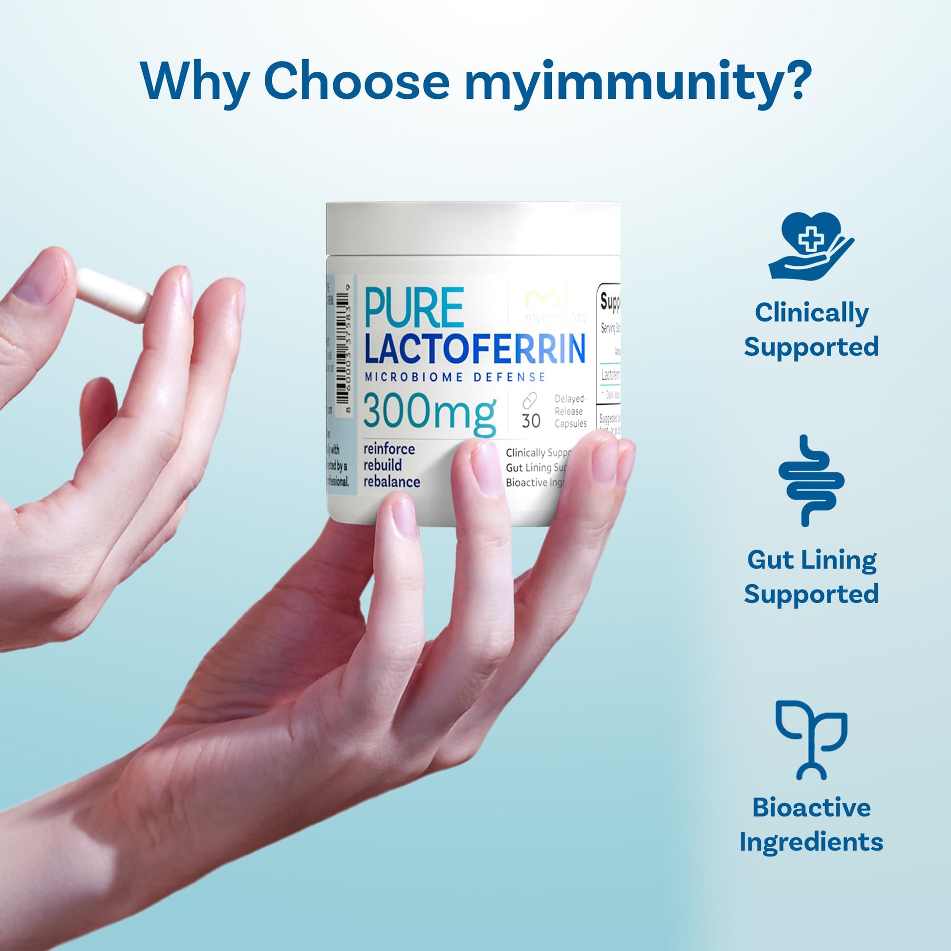 Lactoferrin 300mg Delayed Release Capsules - MyImmunity Premium Immune Support Supplement with Iron Absorption - Freeze Dried, Non-GMO, Gluten Free, Vegetarian - 30 Count (1 Month Supply) - Maple Wellness Supplements