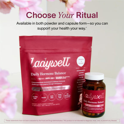 Ladywell Daily Hormone Balance Capsules | Natural Cycle Support for Women | Supports Mood, Bloating, Cramps, Skin Health & Cravings | with Chasteberry, B Vitamins, Ashwagandha, Saffron & More | 60 Ct - Maple Wellness Supplements