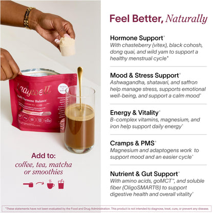Ladywell Daily Hormone Balance Powder | Natural Cycle Support for Women | Supports Mood, Bloating, Cramps, Skin Health & Cravings with Chasteberry, B Vitamins, Ashwagandha, Saffron + | 30 Servings - Maple Wellness Supplements