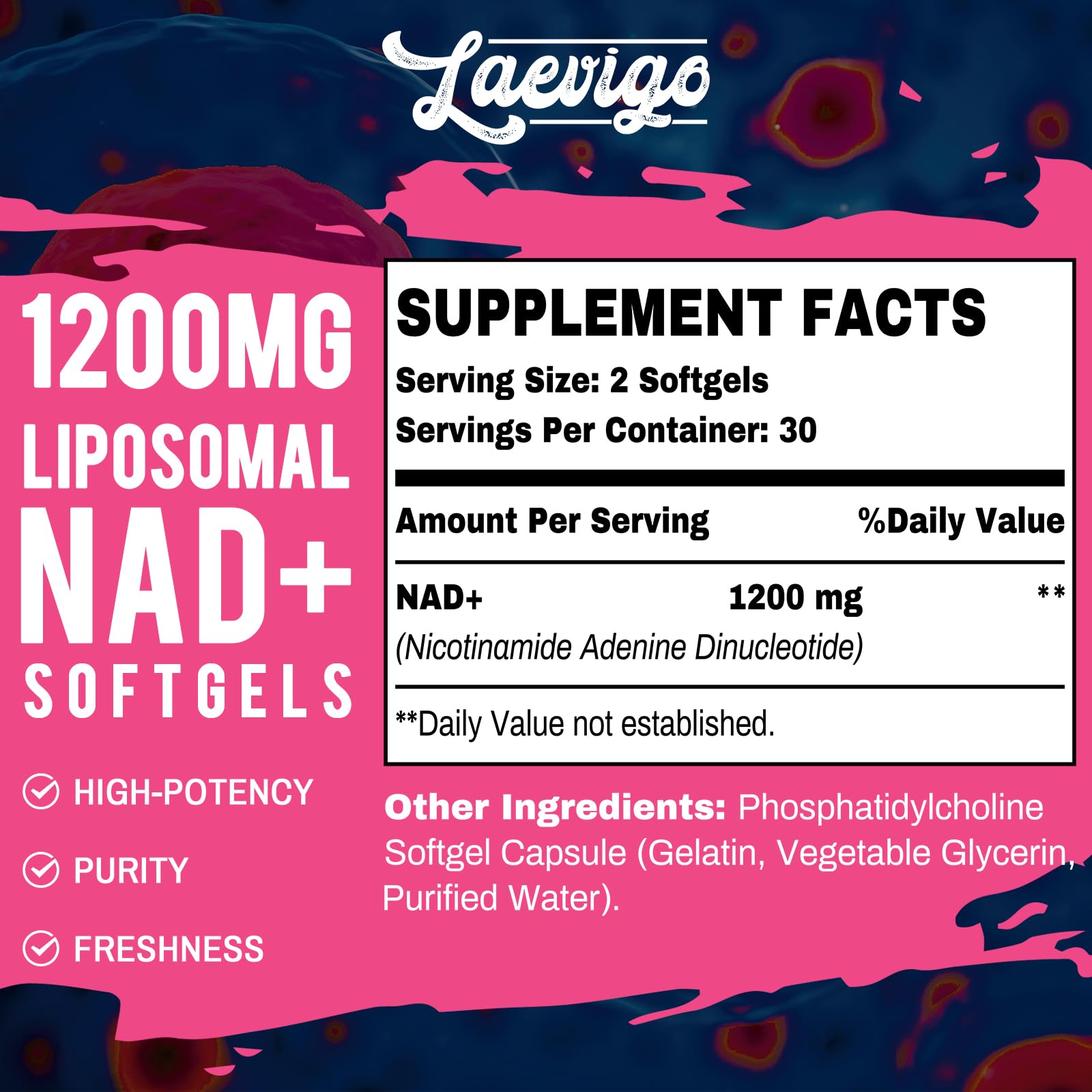 Laevigo Liposomal NAD+ Supplement 1200mg High Absorption, Cellular Energy & Mitochondrial Support, NAD Plus for Longevity & Vitality, Anti-Aging Formula, 60 Softgels - Maple Wellness Supplements