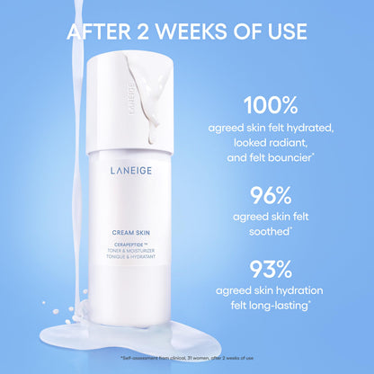 LANEIGE Cream Skin Toner & Moisturizer Mini: Lightweight Refillable Korean Milky Toner with Ceramide - Maple Wellness Supplements
