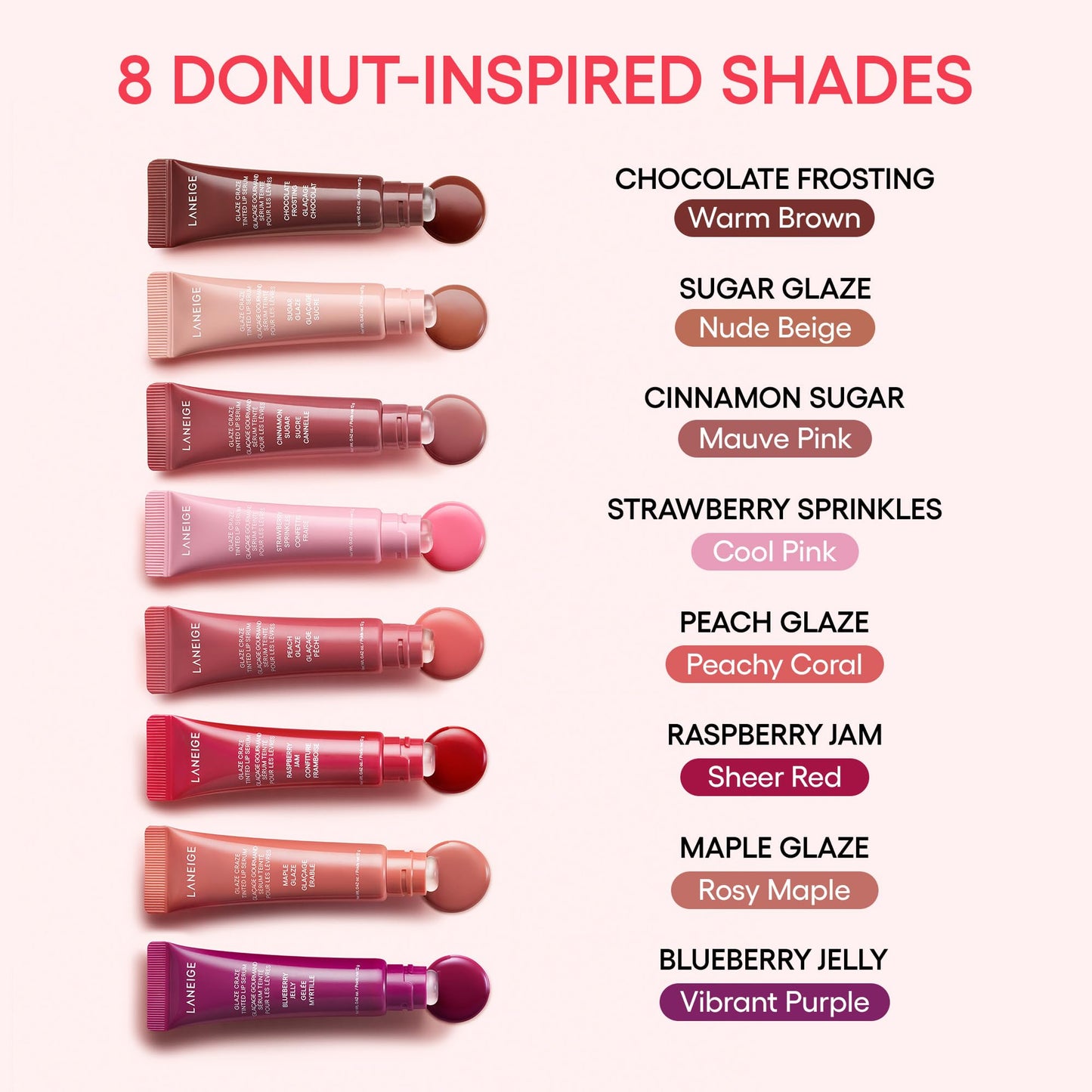LANEIGE Glaze Craze Tinted Lip Serum, Strawberry Sprinkles: Hydrating Serum for Glossy,Nourished Lips with Plumping Polypeptides,0.42 oz - Maple Wellness Supplements