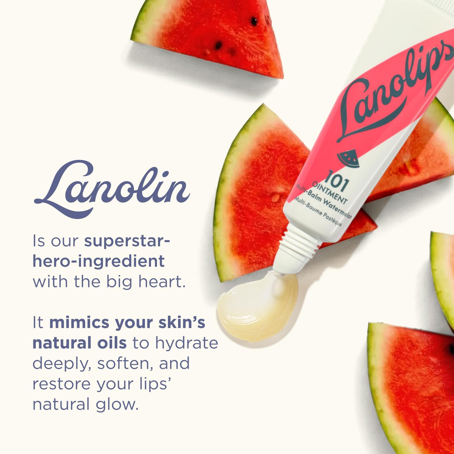 Lanolin 101 Multipurpose Ointment - Lanolin Lip Balm & Healing Ointment for Skin Barrier Repair - Moisturizer for Dry Lips, Cuticles & Elbows - No Petroleum Formula - Watermelon (0.35 oz) - Maple Wellness Supplements