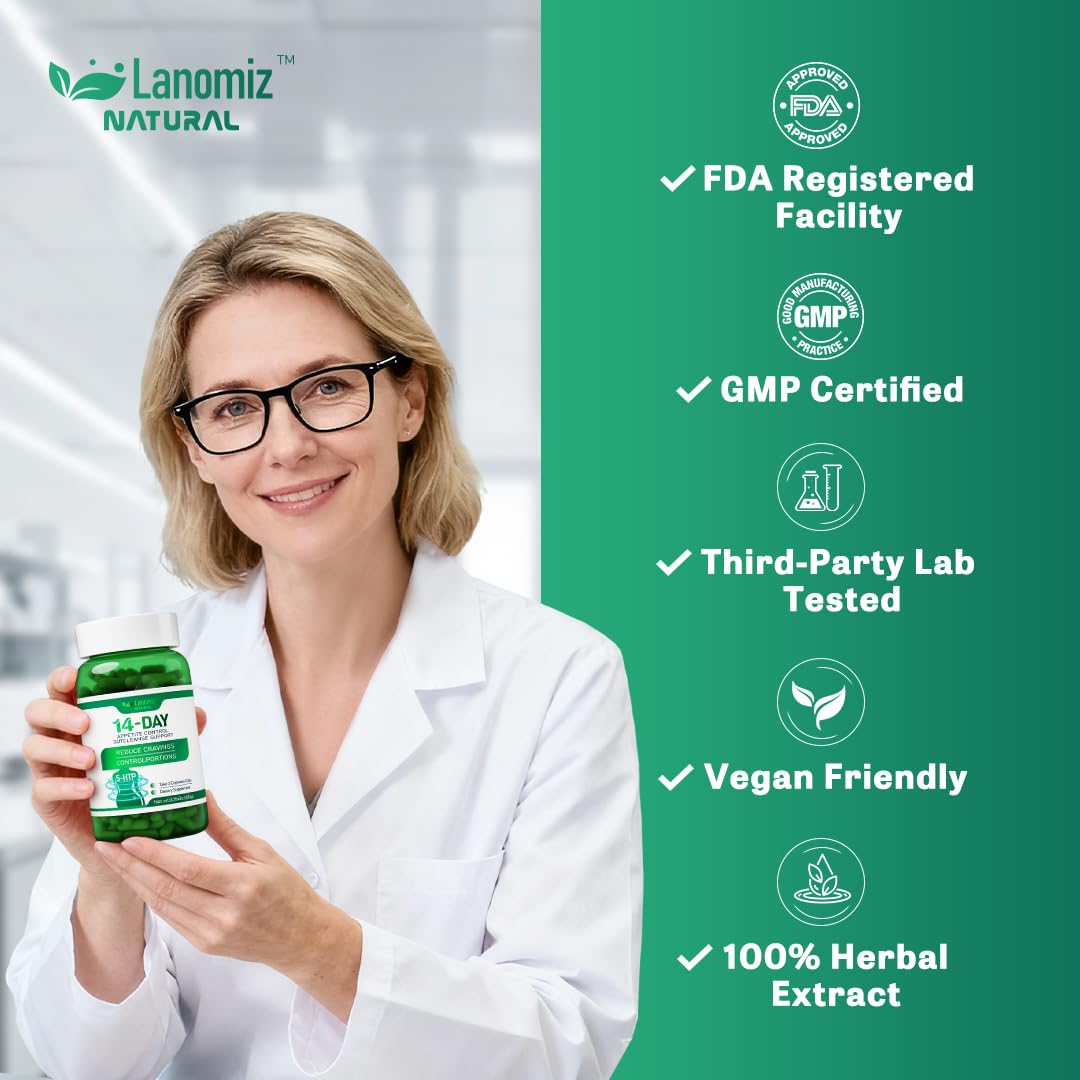 Lanomiz 14DAY Appetite & Craving Control Gut Health Complex Featuring Delayed-Release Probiotics & White Kidney Bean Extract 5-HTP - Maple Wellness Supplements