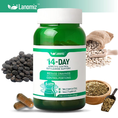 Lanomiz 14DAY Appetite & Craving Control Gut Health Complex Featuring Delayed-Release Probiotics & White Kidney Bean Extract 5-HTP - Maple Wellness Supplements