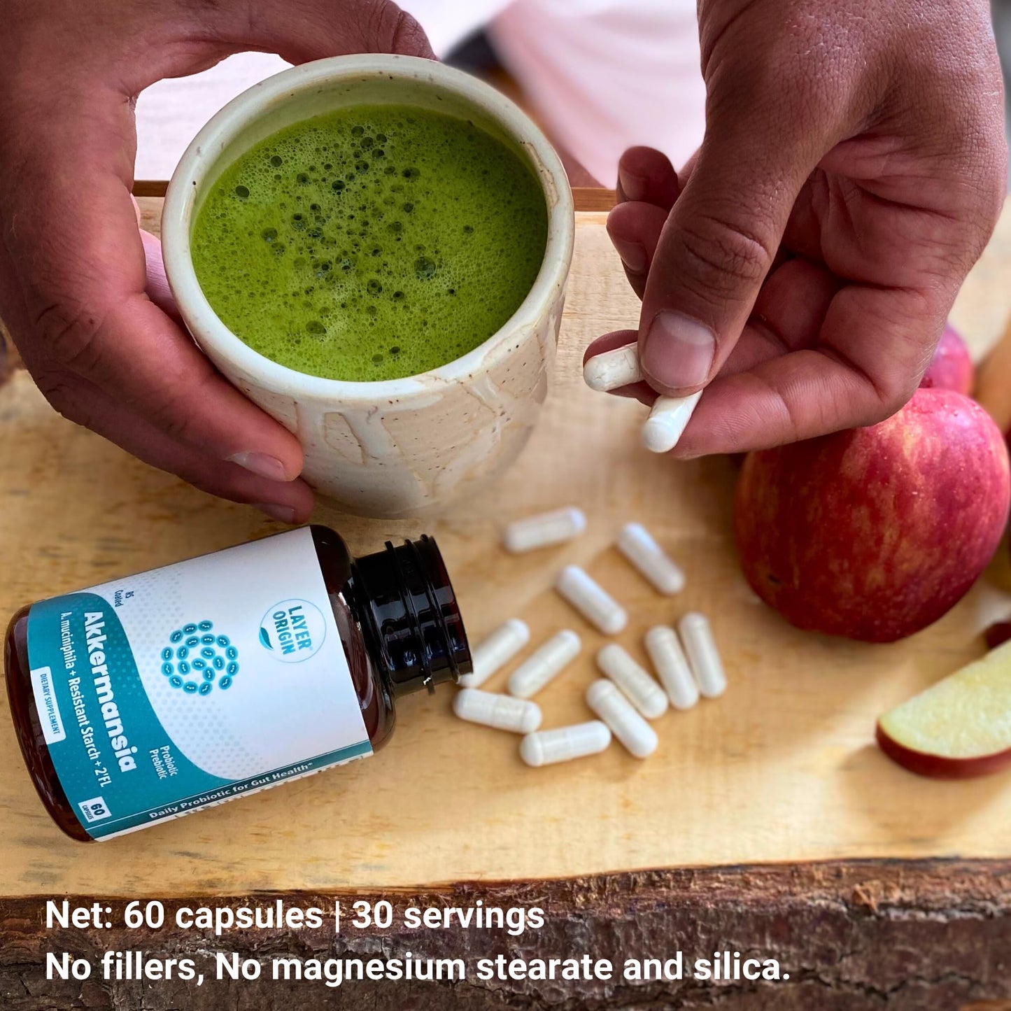 Layer Origin Akkermansia muciniphila Probiotic, with Both Live + Pasteurized Akkermansia and PureHMO Prebiotic, Validated Strain, Updated 4-in-1 Formula - Maple Wellness Supplements