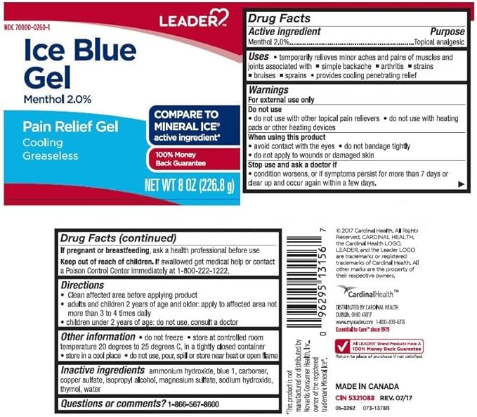 Leader Mineral Ice Blue Gel, Menthol 2%, Pain Relief Gel, Topical Analgesic, for Muscle Pain, Backache, Arthritis & Sport Injuries, for Adults and Kids 2+, Compare to Mineral Ice, 8 oz - Maple Wellness Supplements