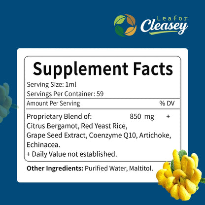 LeaforClensey Citrus Bergamot Liquid Drops for High Cholesterol, Bergamot Extract Blend Supplements with Red Yeast Rice & CoQ10 for Heart - Maple Wellness Supplements