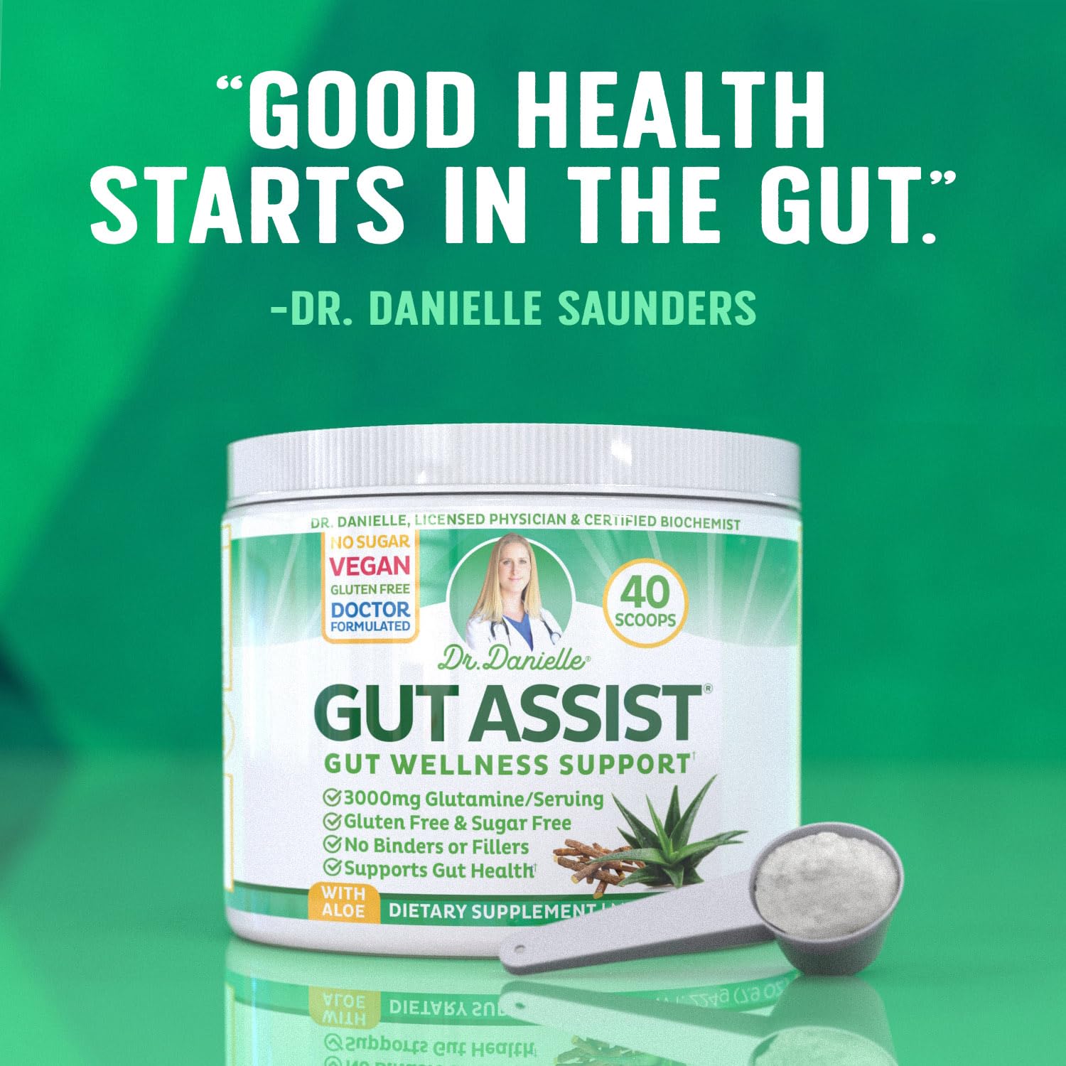 Leaky Gut Support Powder | L-Glutamine Gut Lining Digestive Drink Mix | Gluten-Free Doctor Crafted Botanical Formula | Gut Assist by Dr. Danielle - Maple Wellness Supplements