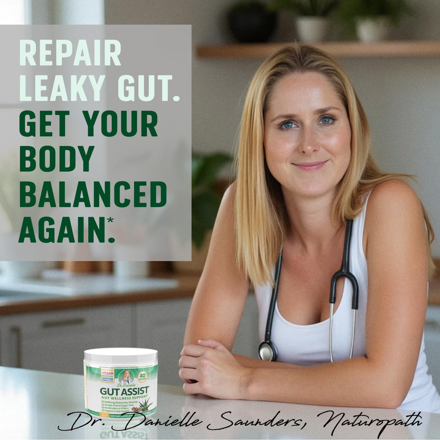 Leaky Gut Support Powder | L-Glutamine Gut Lining Digestive Drink Mix | Gluten-Free Doctor Crafted Botanical Formula | Gut Assist by Dr. Danielle - Maple Wellness Supplements