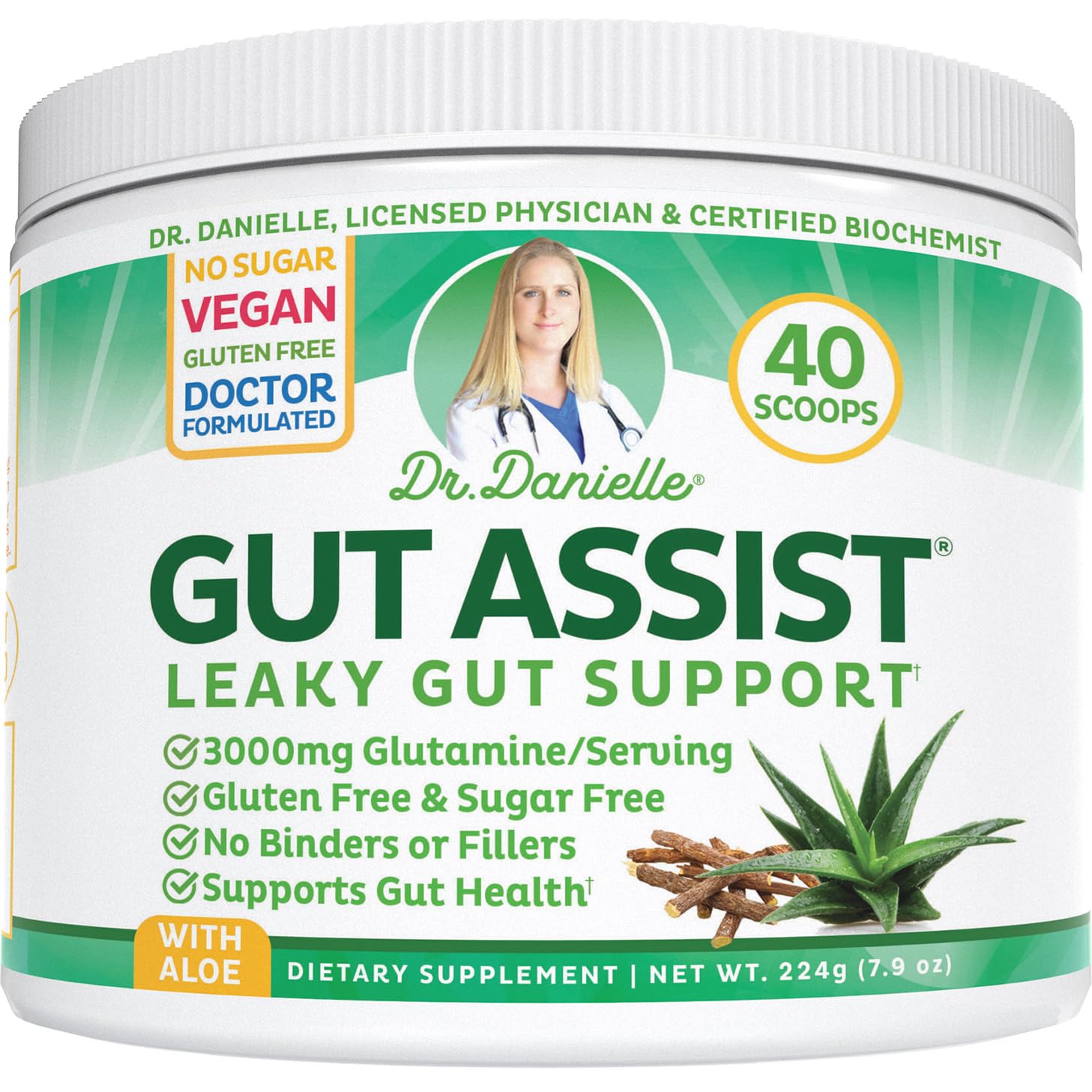 Leaky Gut Support Powder | L-Glutamine Gut Lining Digestive Drink Mix | Gluten-Free Doctor Crafted Botanical Formula | Gut Assist by Dr. Danielle - Maple Wellness Supplements