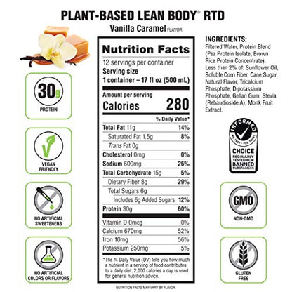 Lean Body Ready-to-Drink, Plant-Based Vegan Vanilla Caramel Protein Shake, 30g Protein - Maple Wellness Supplements