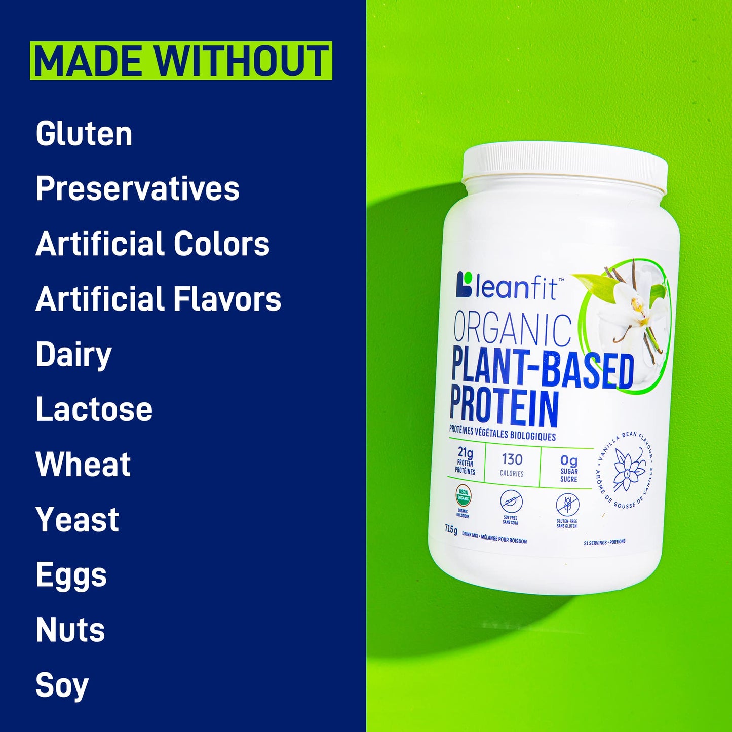 LeanFit Organic Plant-Based Protein, Natural Vanilla Flavor, 21g Vegan Protein, 19 Servings - Maple Wellness Supplements