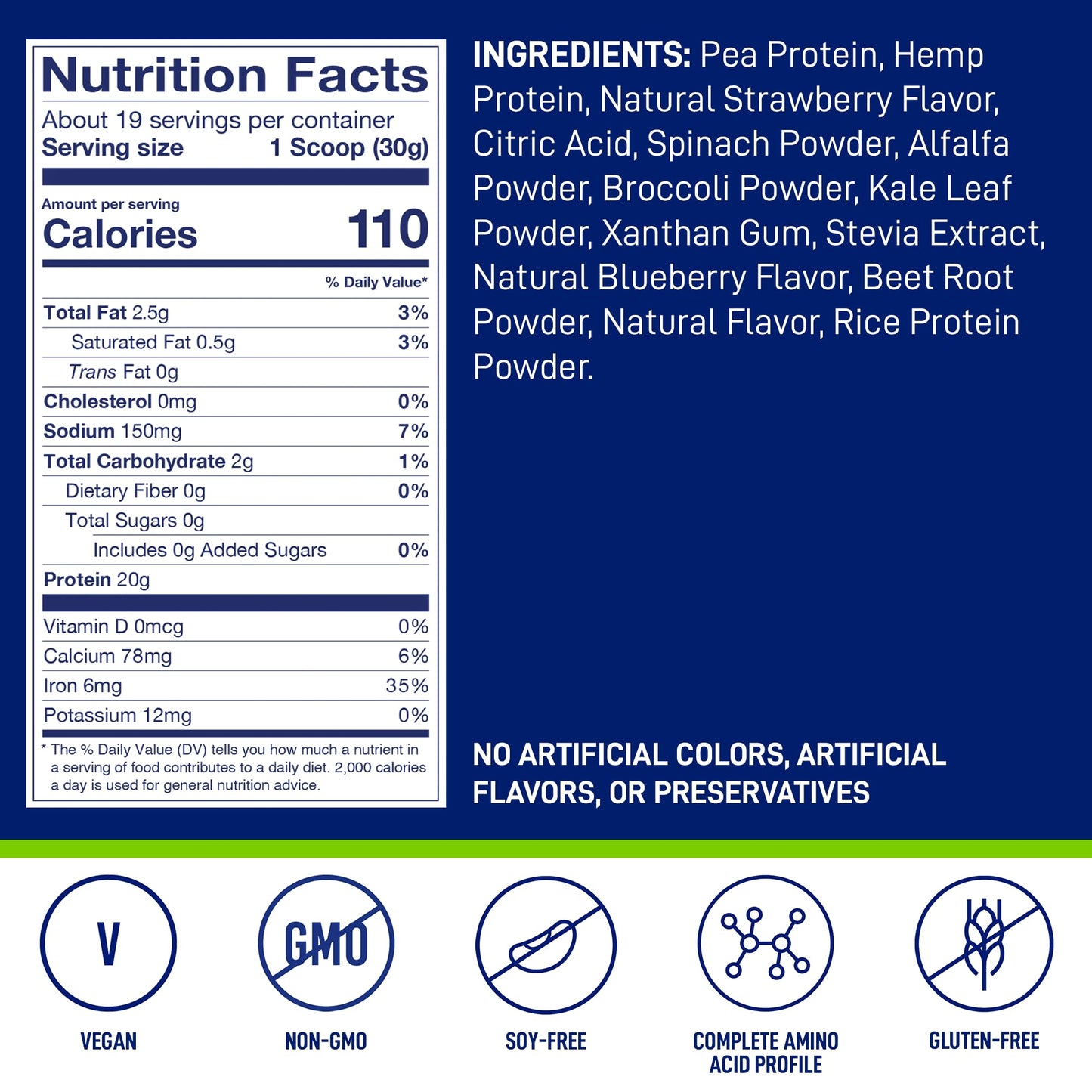 LeanFit Plant-Based Protein & Greens, Natural Berry, 20g Protein, 19 Servings, 1.25 Pound - Maple Wellness Supplements
