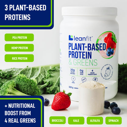 LeanFit Plant-Based Protein & Greens, Natural Berry, 20g Protein, 19 Servings, 1.25 Pound - Maple Wellness Supplements