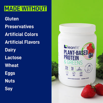 LeanFit Plant-Based Protein & Greens, Natural Berry, 20g Protein, 19 Servings, 1.25 Pound - Maple Wellness Supplements