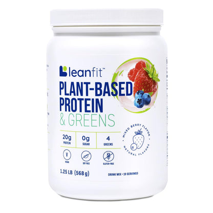 LeanFit Plant-Based Protein & Greens, Natural Berry, 20g Protein, 19 Servings, 1.25 Pound - Maple Wellness Supplements