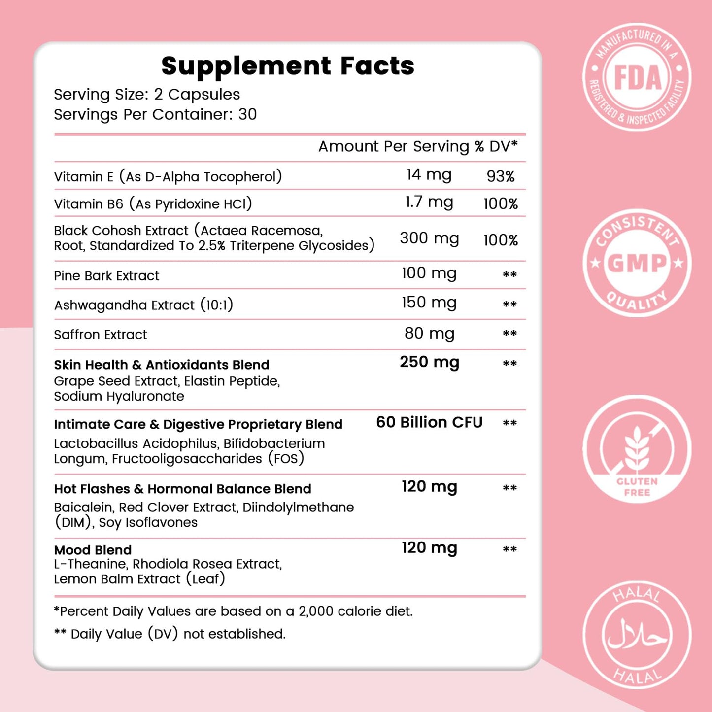 LeCozz Menopause Supplement for Women : Hormone-Free Probiotic with Black Cohosh & Ashwagandha Support for Hot Flashes Mood Balance & Skin Health 60 Capsules - Maple Wellness Supplements
