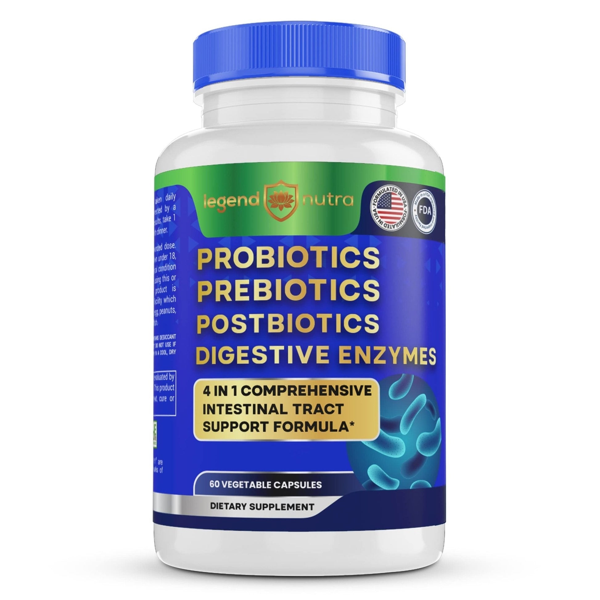 Legend Nutra Probiotics Prebiotics Postbiotics Digestive Enzymes 4 in 1 Formula 60 Count (Pack of 1) - Maple Wellness Supplements