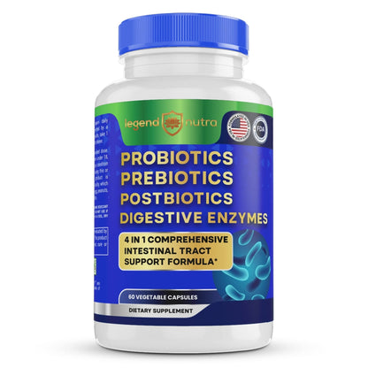 Legend Nutra Probiotics Prebiotics Postbiotics Digestive Enzymes 4 in 1 Formula 60 Count (Pack of 1) - Maple Wellness Supplements