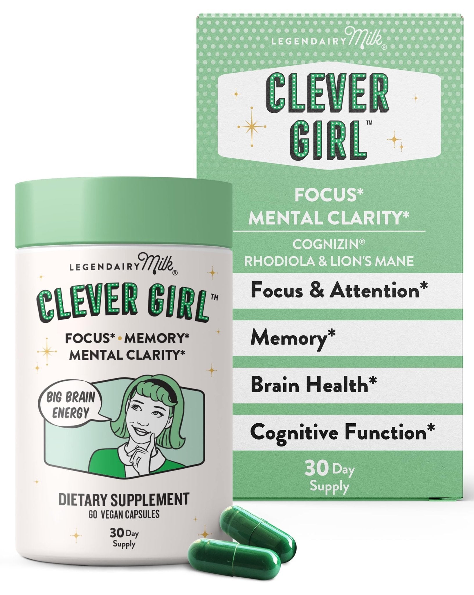 Legendairy Milk Clever Girl - Focus Supplement with Lion’s Mane & Citicoline - Nootropic Lions Mane Supplement for Memory, Focus & Mental Clarity, 30 Servings - Maple Wellness Supplements