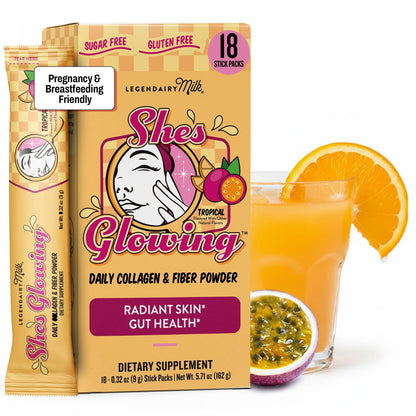 Legendairy Milk She’s Glowing Collagen Peptides Powder with Prebiotic Fiber, Tropical Drink Mix Supplement for Women, - Maple Wellness Supplements