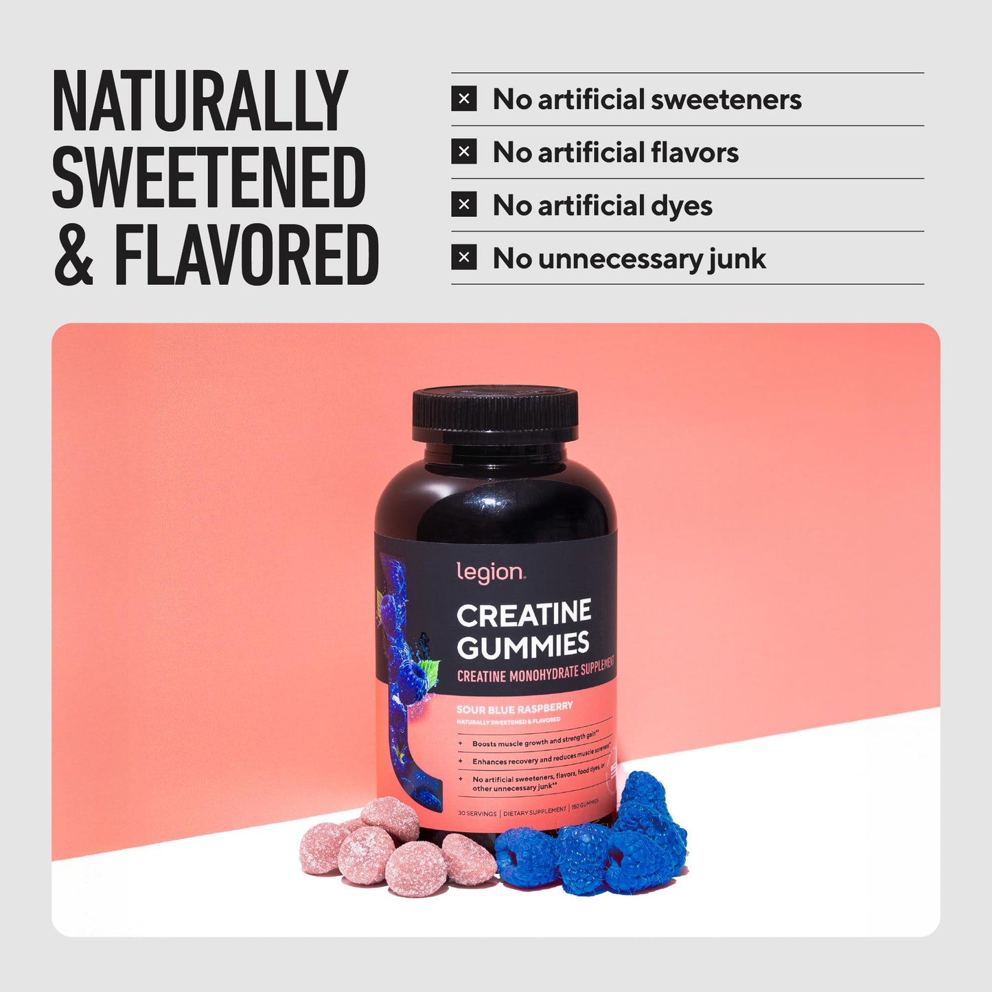 LEGION Creatine Monohydrate Gummies – Clean Chewable Creatine Supplement for Strength, Endurance & Muscle Recovery – 30 Sour Watermelon Flavor Servings - Maple Wellness Supplements