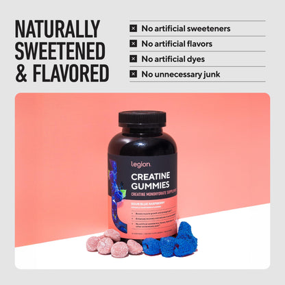 LEGION Creatine Monohydrate Gummies – Clean Chewable Creatine Supplement for Strength, Endurance & Muscle Recovery – 30 Sour Watermelon Flavor Servings - Maple Wellness Supplements