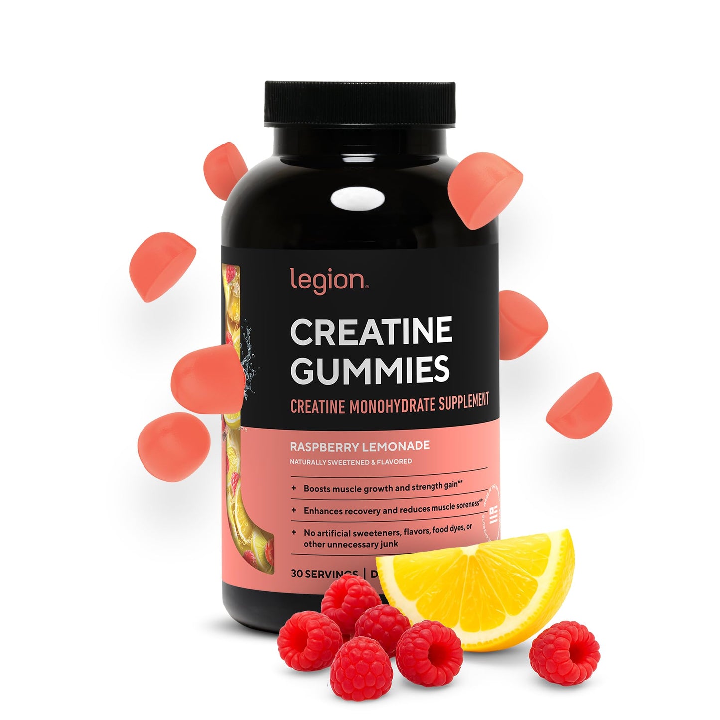 LEGION Creatine Monohydrate Gummies for Men & Women – Clean Chewable Creatine Supplement for Strength, Endurance & Muscle Recovery – 30 Sour Raspberry Lemonade Servings – No Artificial Flavors - Maple Wellness Supplements