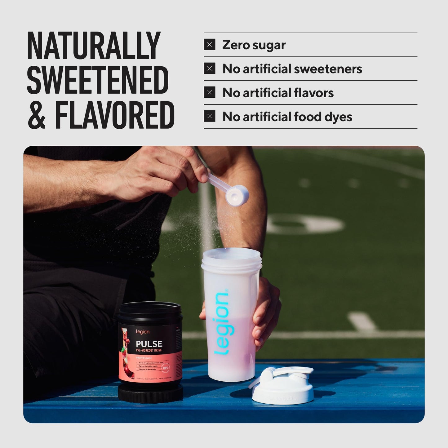 LEGION Pulse Pre Workout Supplement - All Natural Nitric Oxide Preworkout Drink to Boost Energy, Creatine Free, Naturally Sweetened, Beta Alanine, Citrulline, Alpha GPC (Fruit Punch) - Maple Wellness Supplements