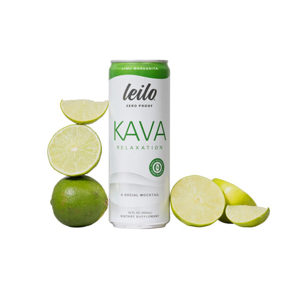 Leilo | Kava Powered Lime Margarita Mocktail Drink | Sugar-Free & Non-Alc Functional Relaxation Support | 12 fl oz Cans (Pack of 12) - Maple Wellness Supplements