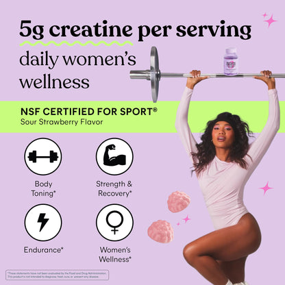 Lemme Creatine Monohydrate Gummies for Women and Men, 5g Dose to Support Lean Muscle, Strength, Recovery, Cognitive Health, w/Ginseng for Absorption - Maple Wellness Supplements