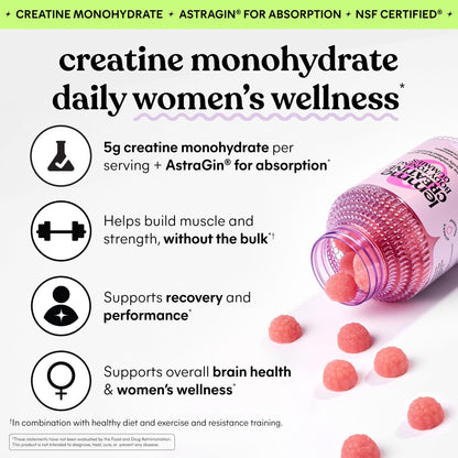 Lemme Creatine Monohydrate Gummies for Women and Men, 5g Dose to Support Lean Muscle, Strength, Recovery, Cognitive Health, w/Ginseng for Absorption - Maple Wellness Supplements